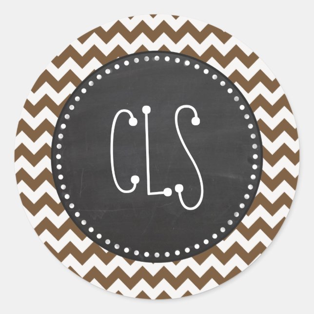 Sticker Rond Chevron Brown; zig zag; Retro Chalkboard (Devant)