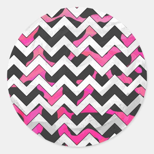 Sticker Rond Chevron Cow Hot rose et noir (Devant)