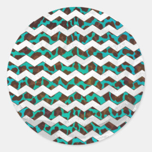 Sticker Rond Chevron Leopard Impression Brown et Turquoise