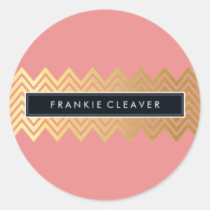 Sticker Rond CHEVRON MODERNE MOTIF or tendance corail simple