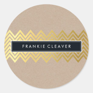 Sticker Rond CHEVRON MODERNE MOTIF or tendance kraft simple