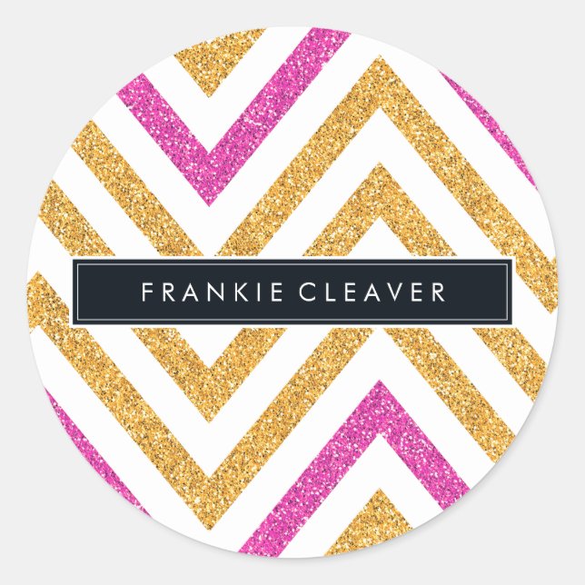 Sticker Rond CHEVRON MOTIF or rose parties scintillant noir (Devant)