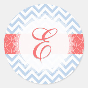 Sticker Rond Chevron PixDezine/bleu placide/monogramme/do-it-yo