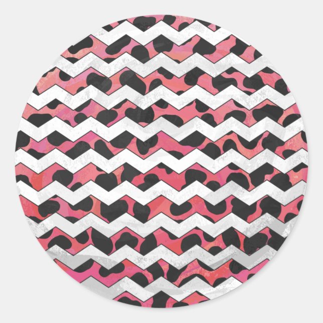 Sticker Rond Chevron rose et noir Dalmation (Devant)