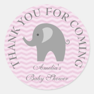Sticker Rond chevron rose gris éléphant fille babyshower autoco