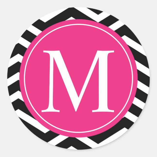 Sticker Rond Chevron rose noir personnalisé (Devant)