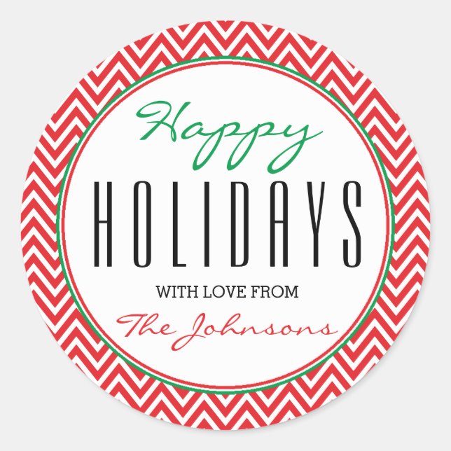 Sticker Rond Chevron rouge et blanc "Joyeuses fêtes" Noël (Devant)