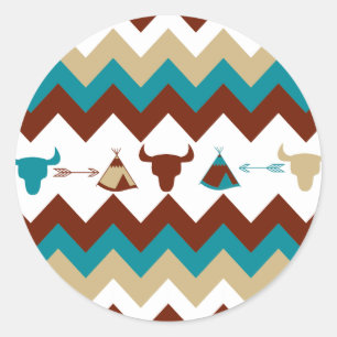 Sticker Rond Chevron Tribal Autochtone Américain Crânes Tipi Fl