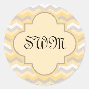 Sticker Rond Chevron Zigzag jaune/gris