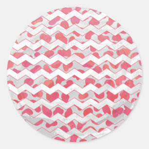 Sticker Rond ChevronDalmatien rose et blanc
