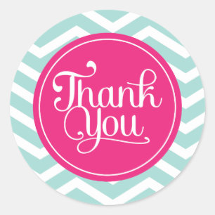 Sticker Rond Chevrons de Merci Turquoise de Monnaie Rose