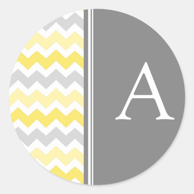 Sticker Rond Chevrons gris citron Monogramme Enveloppe Sceau (Devant)