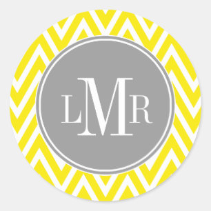 Sticker Rond Chevrons jaunes et gris Monogramme