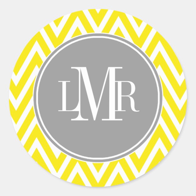 Sticker Rond Chevrons jaunes et gris Monogramme (Devant)
