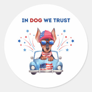 Sticker Rond Chez le chien, nous faisons confiance à l'autocoll