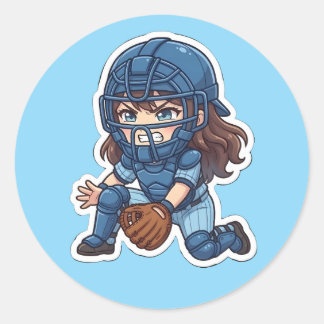 Sticker Rond Chibi Baseball 2026 Edition - Catcher Blocking