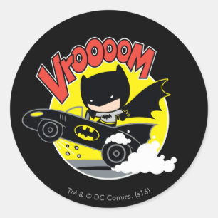 Sticker Rond Chibi Batman Dans Le Batmobile