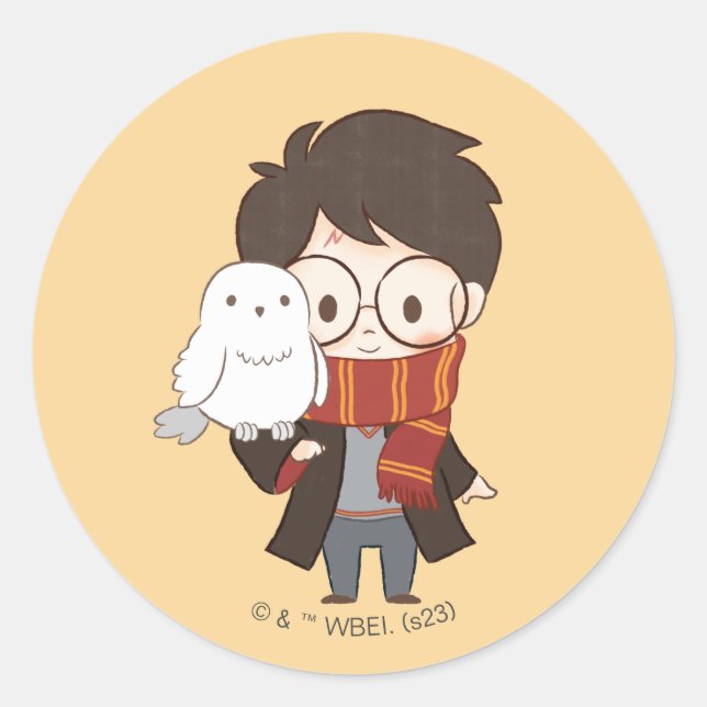 Sticker Rond Chibi HARRY POTTER™ & Hedwig (Devant)