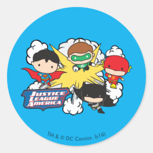 Sticker Rond Chibi Justice League of America Explosion