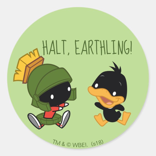 Sticker Rond Chibi MARVIN LE MARTIAN™ & DAFFY DUCK™ (Devant)