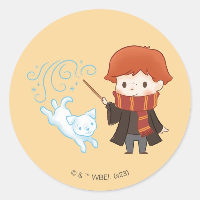Sticker Rond Chibi Ron Weasley Patronus (Devant)