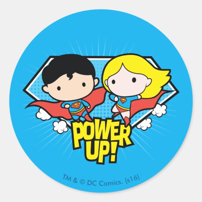 Sticker Rond Chibi Superman & Chibi Supergirl Power Up! (Devant)