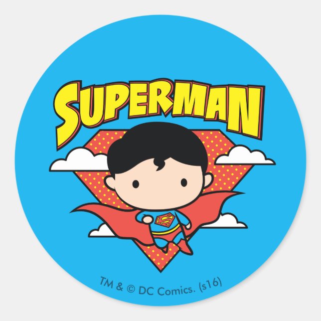 Sticker Rond Chibi Superman Polka Dot Shield et nom (Devant)