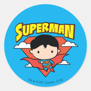 Sticker Rond Chibi Superman Polka Dot Shield et nom
