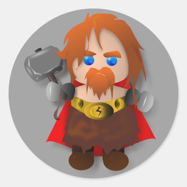Sticker Rond Chibi Thor avec marteau (Devant)