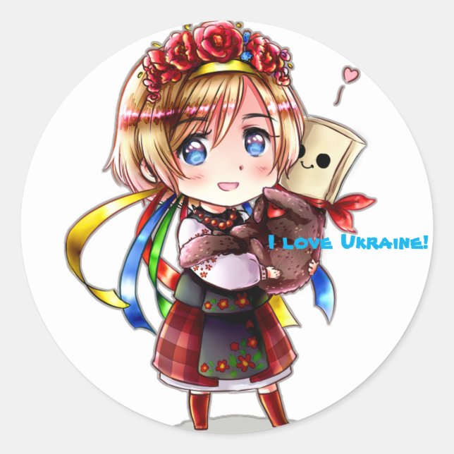 Sticker Rond Chibi Ukraine d'APH avec le turcat (Devant)