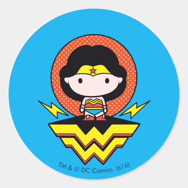 Sticker Rond Chibi Wonder Woman avec Pois et logo (Devant)
