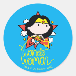 Sticker Rond Chibi Wonder Woman Voler Avec Lasso