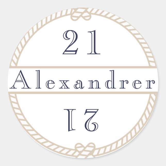 Sticker Rond Chic 21e Anniversaire Or Tan Nom Nautique (Devant)