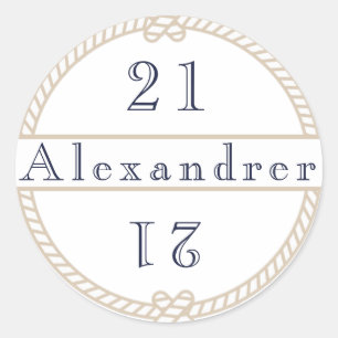 Sticker Rond Chic 21e Anniversaire Or Tan Nom Nautique