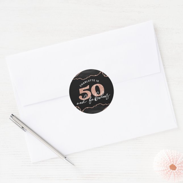 Sticker Rond Chic 50 Fabuleux Rose de Parties scintillant Gold  (Enveloppe)