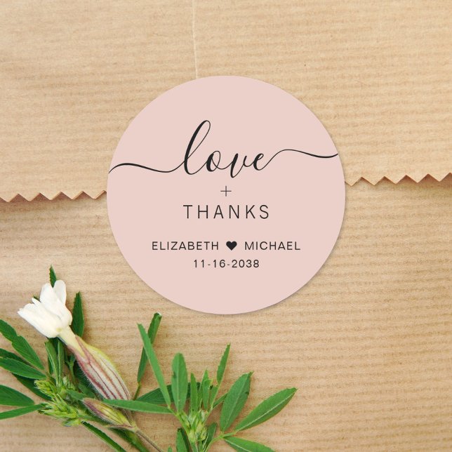 Sticker Rond Chic Amour Et Merci Blush Pink Mariage Merci (Créateur téléchargé)