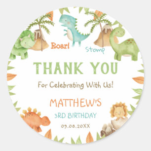 Sticker Rond Chic Aquarelle mignonne Dinosaure Anniversaire Fêt