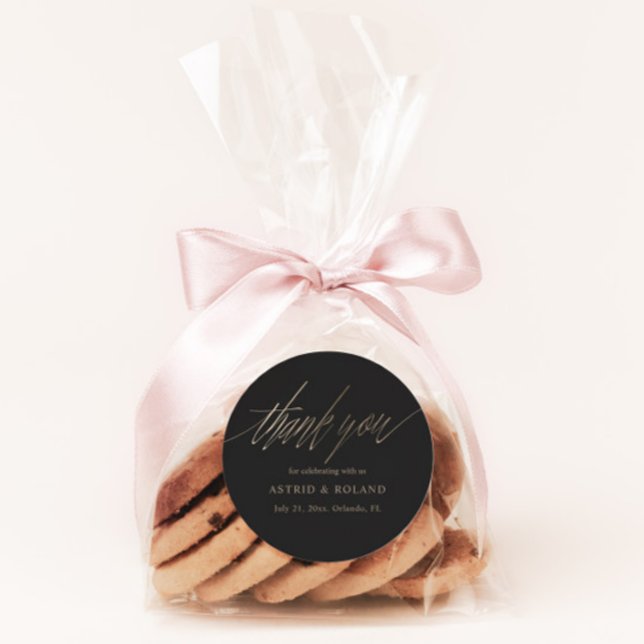 Sticker Rond Chic Black & Faux Gold Wedding Favoriser (Créateur téléchargé)