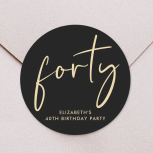 Sticker Rond Chic Black Gold 40th Birthday Party
