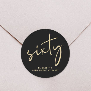 Sticker Rond Chic Black Gold 60e fête d'anniversaire