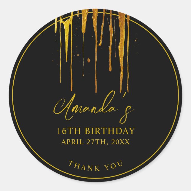 Sticker Rond Chic Black & Gold Parties scintillant Drips Sweet  (Devant)