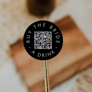 Sticker Rond Chic Black Offrez un verre à la mariée QR Code Cir