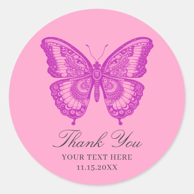 Sticker Rond Chic Boho jolie Lavender Merci papillon (Devant)