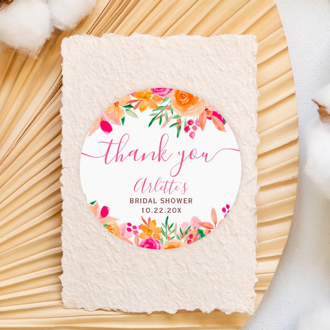 Sticker Rond Chic Bold chute d'eau fleurie douche nuptiale (Chic Bold fall floral watercolor bridal shower Classic Round Sticker)