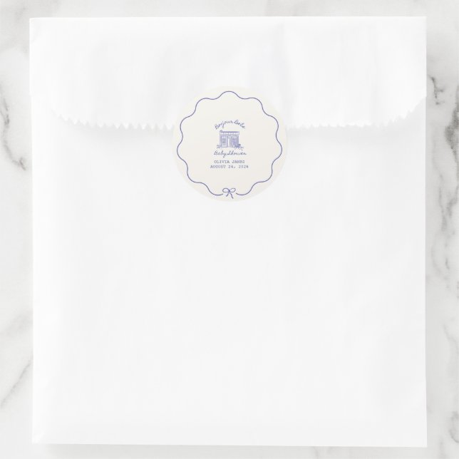 Sticker Rond Chic Bonjour bebe baby shower (Sac)