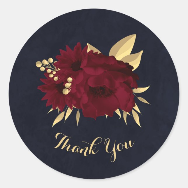 Sticker Rond Chic bordeaux et marine or merci (Devant)