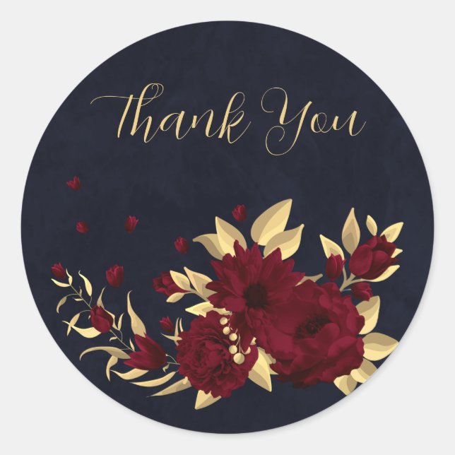 Sticker Rond Chic bordeaux et marine or merci (Devant)