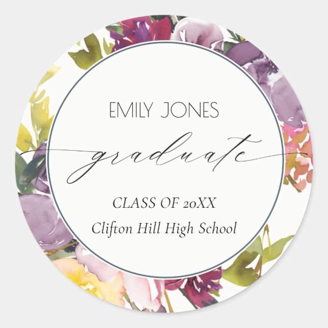 Sticker Rond Chic Bourgogne jaune rose floral photo Graduation (Devant)