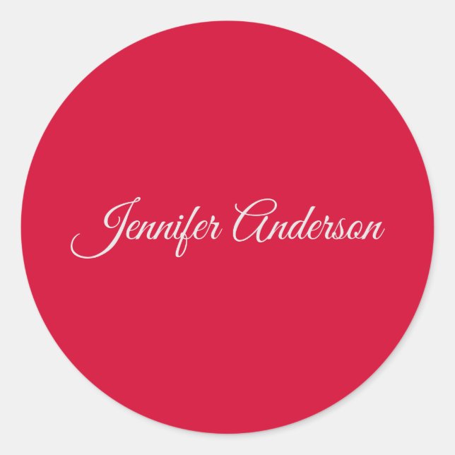 Sticker Rond Chic Calligraphie Élégant Cerisier Rouge Personnal (Devant)