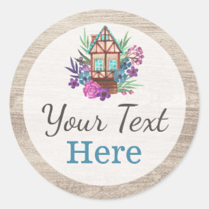 Sticker Rond Chic Campagnard Rustique Fleurs Cabine Aquarelle B